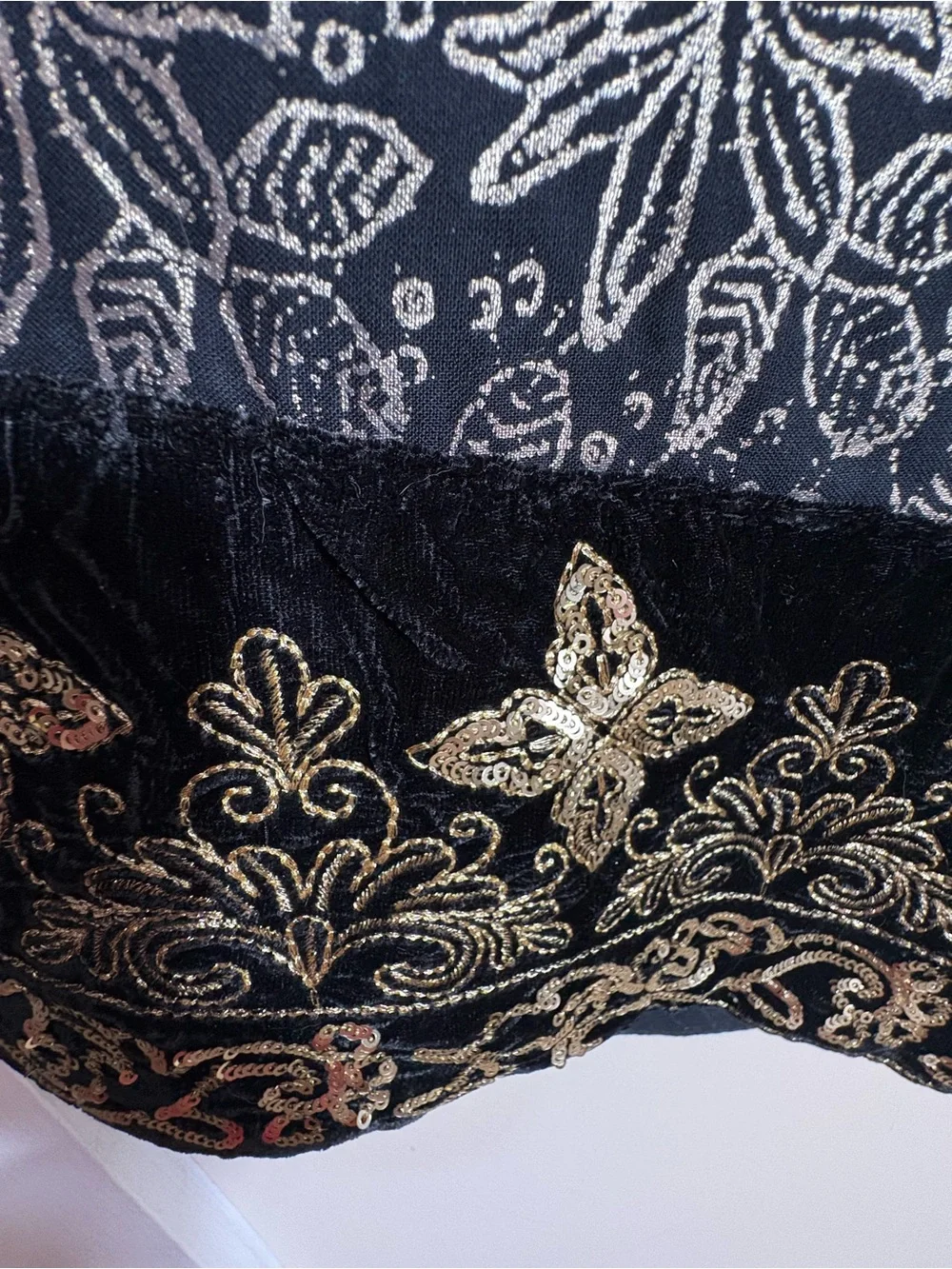 Soft Surroundings Petite Large Maxi Skirt Black Gold Velvet Sequin Boho Luxe - Picture 4 of 12